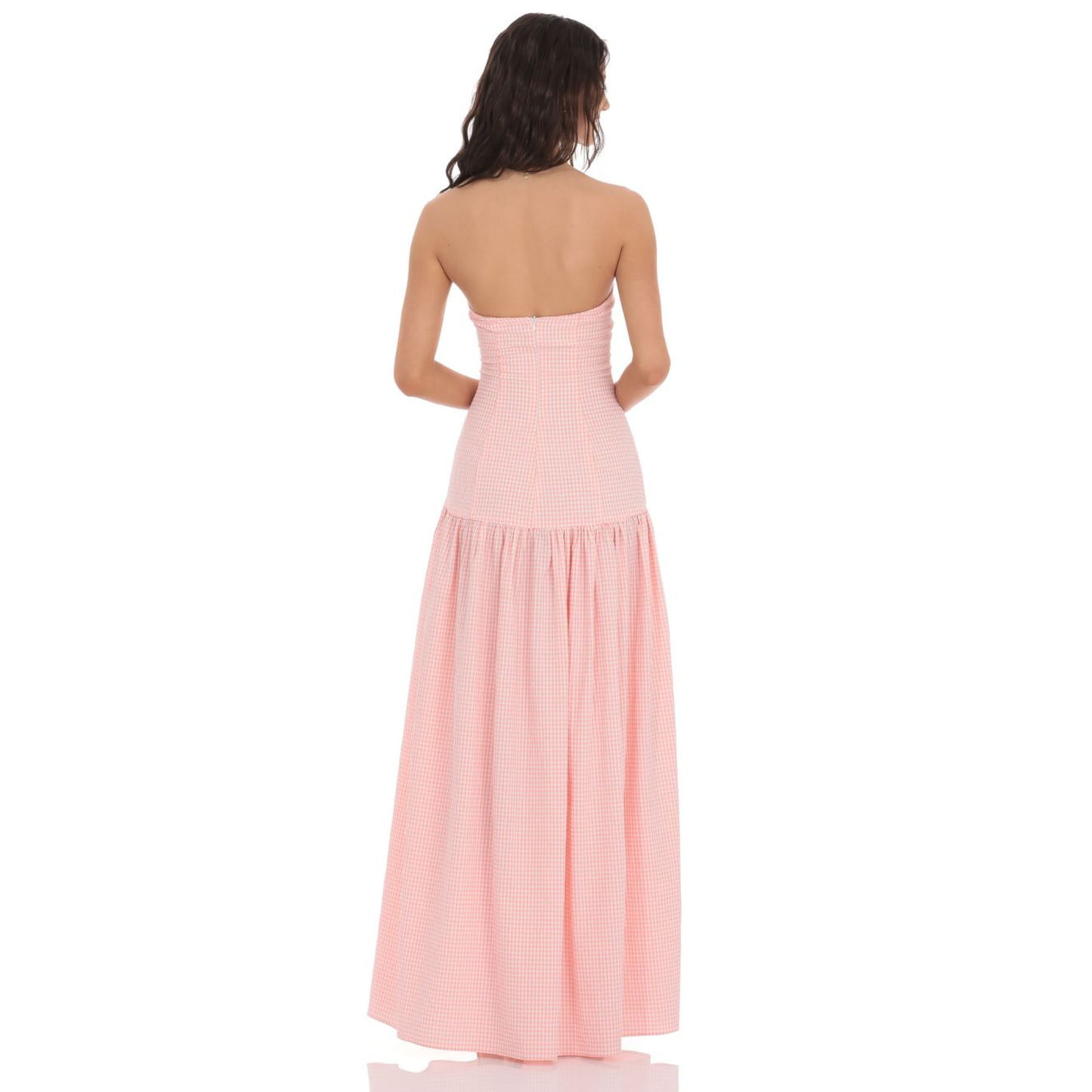 Gingham Strapless Drop Waist Maxi Dress